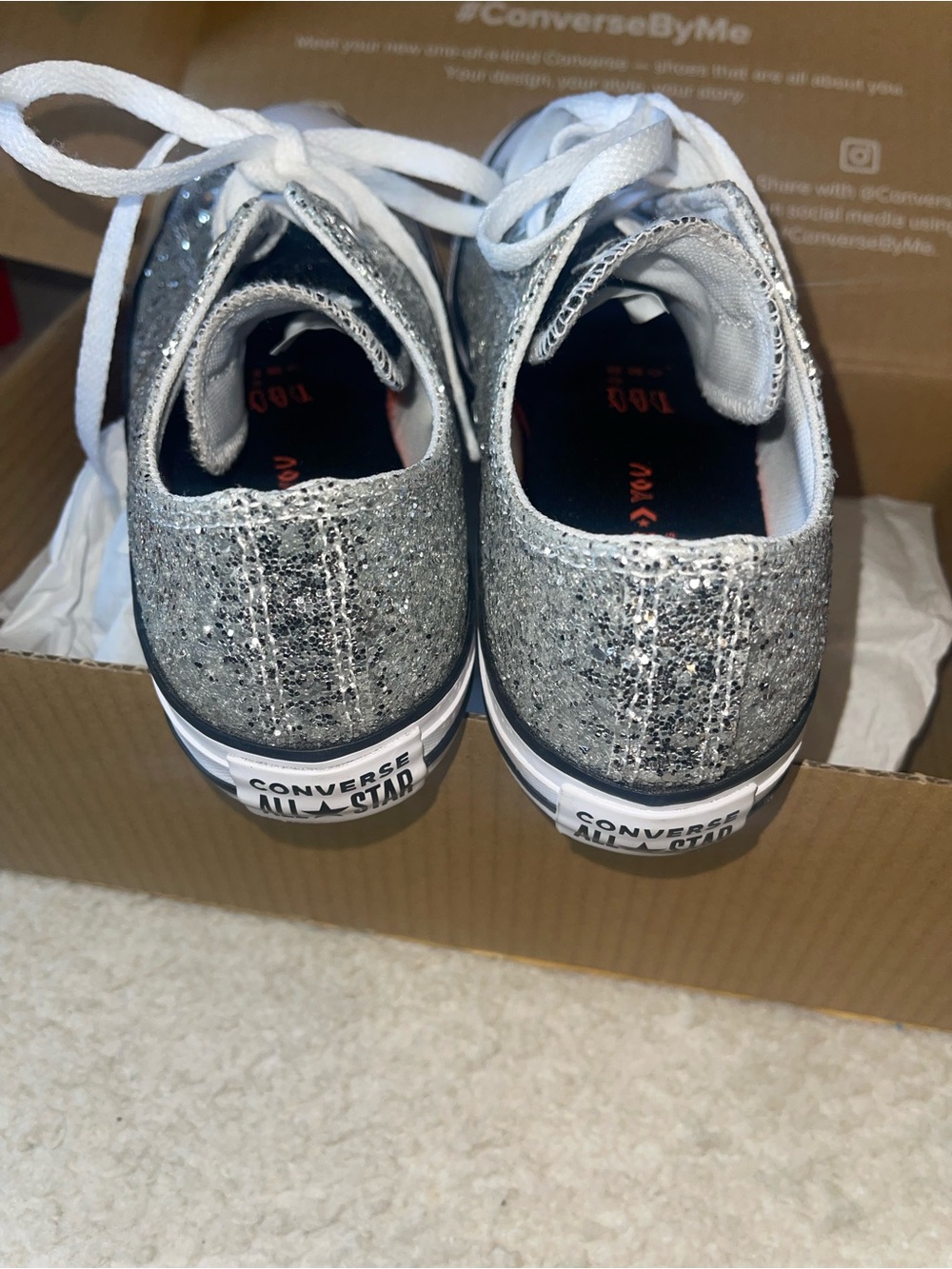Converse Woman’s Silver Glitter Low Top Sneakers - Picture 4 of 7